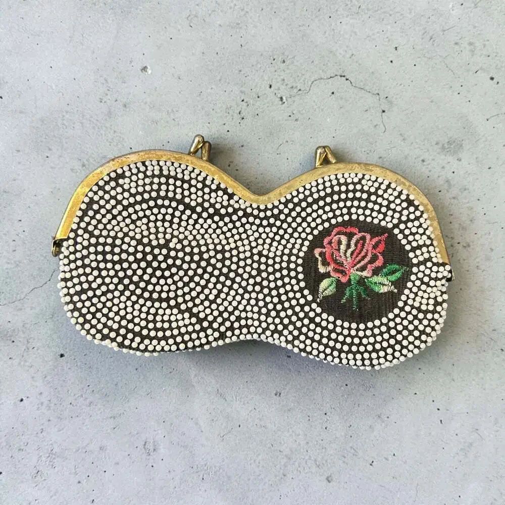 Vintage Beaded Clutch with Embroidered Rose Motif